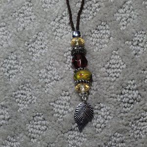 SALE! Cord Necklace with Beads & Metal Feather